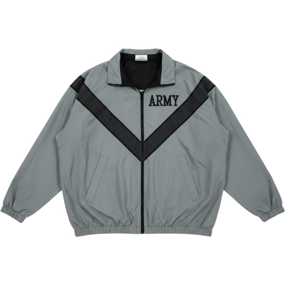 US Army IPFU PT Training Jacket Grey Black Nylon Windbreaker Large Long PFU‎
